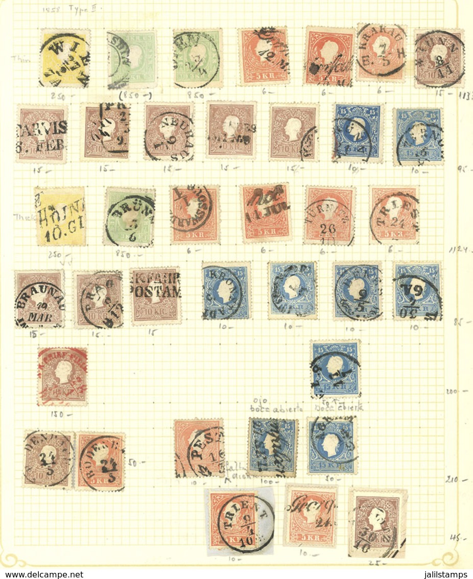 AUSTRIA: Old Collection On Pages, With SEVERAL HUNDREDS Stamps (most Used), Fragments And Some Covers, With Many Varieti - Collections