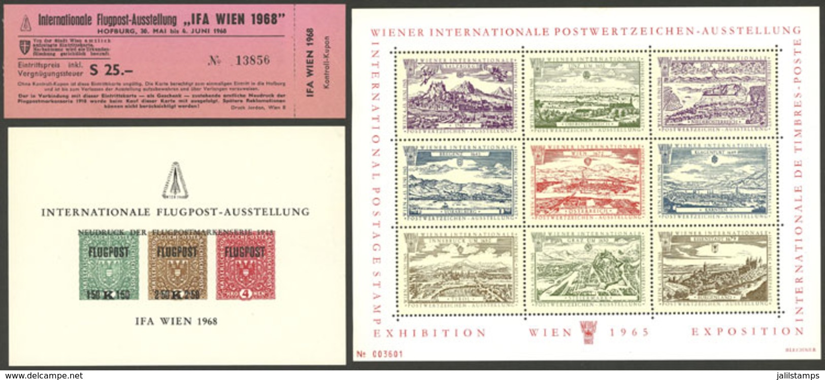 AUSTRIA: 1968 Philatelic Exhibition, Lot Of Cinderellas, Souvenir Sheet And Entrance Ticket, Interesting! - Otros & Sin Clasificación