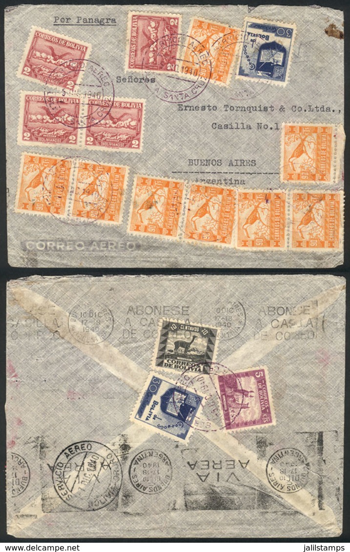 BOLIVIA: Airmail Cover Sent From Santa Cruz To Buenos Aires On 5/DE/1940, Spectacular Postage, Very Nice! - Bolivia