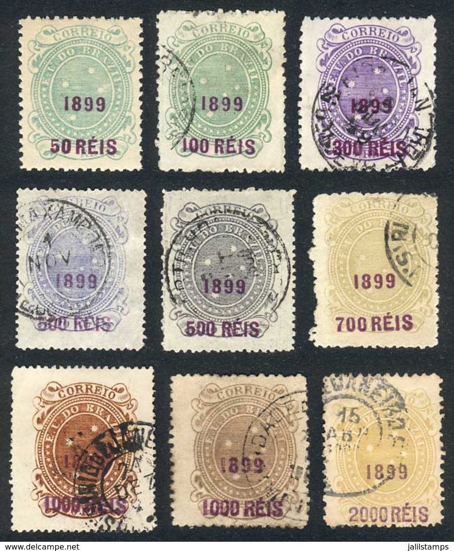 BRAZIL: Sc.151/8 + 154a, 1899 Surcharged, Complete Set Of 8 Values + 500R. Lilac-gray, Used (the 500R. Value Is Mint), V - Altri & Non Classificati