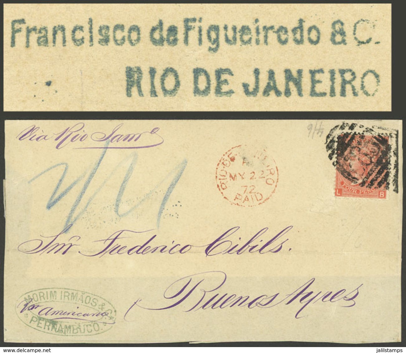 BRAZIL: Large Part Of A Folded Cover Sent From PERNAMBUCO To Buenos Aires, Carried To Rio De Janeiro By Francisco De Fig - Covers & Documents