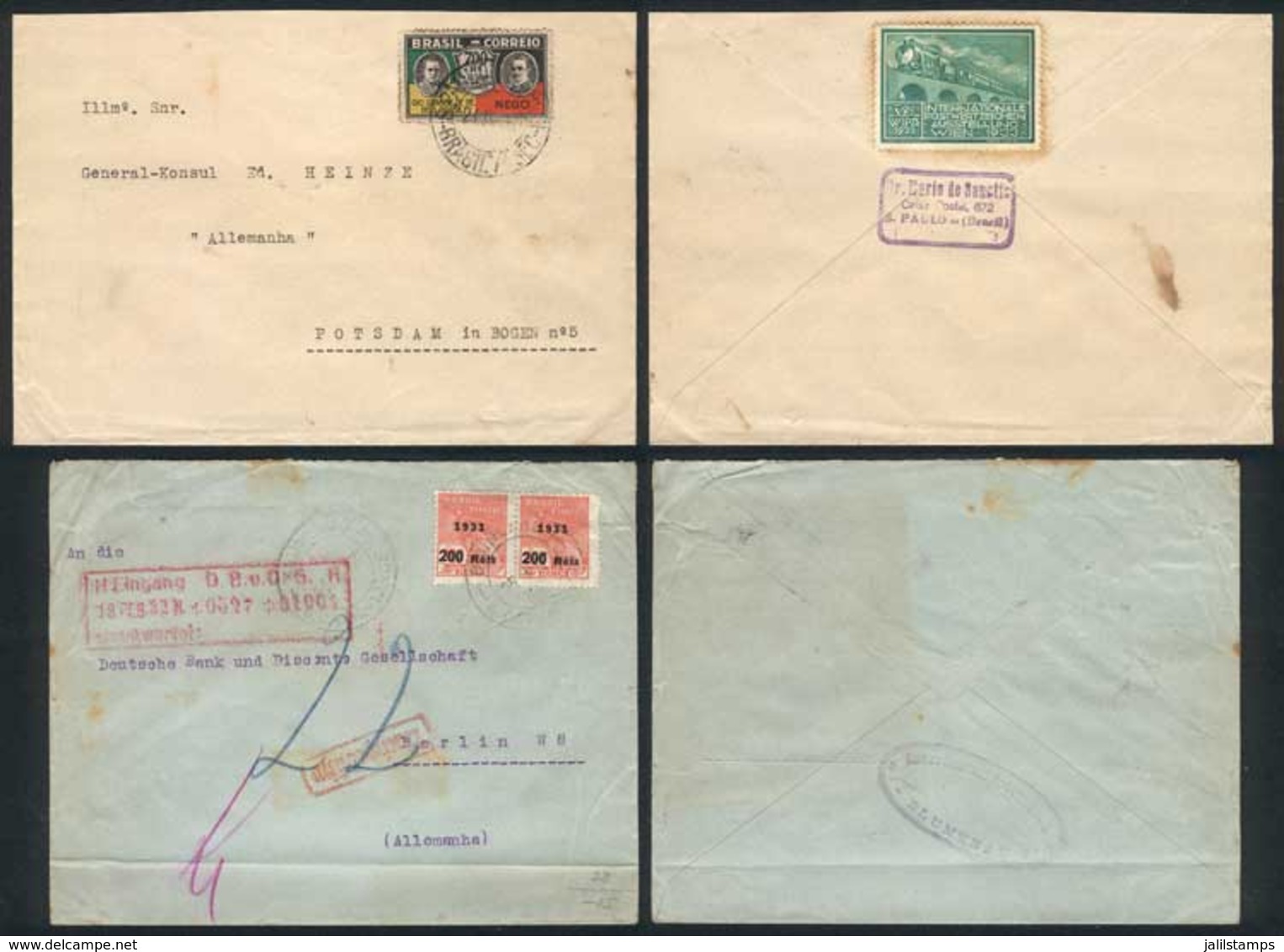BRAZIL: Lot Of 5 Covers Sent To Germany Between 1928 And 1934, Various Postages And Postmarks, VF Quality! - Cartas & Documentos