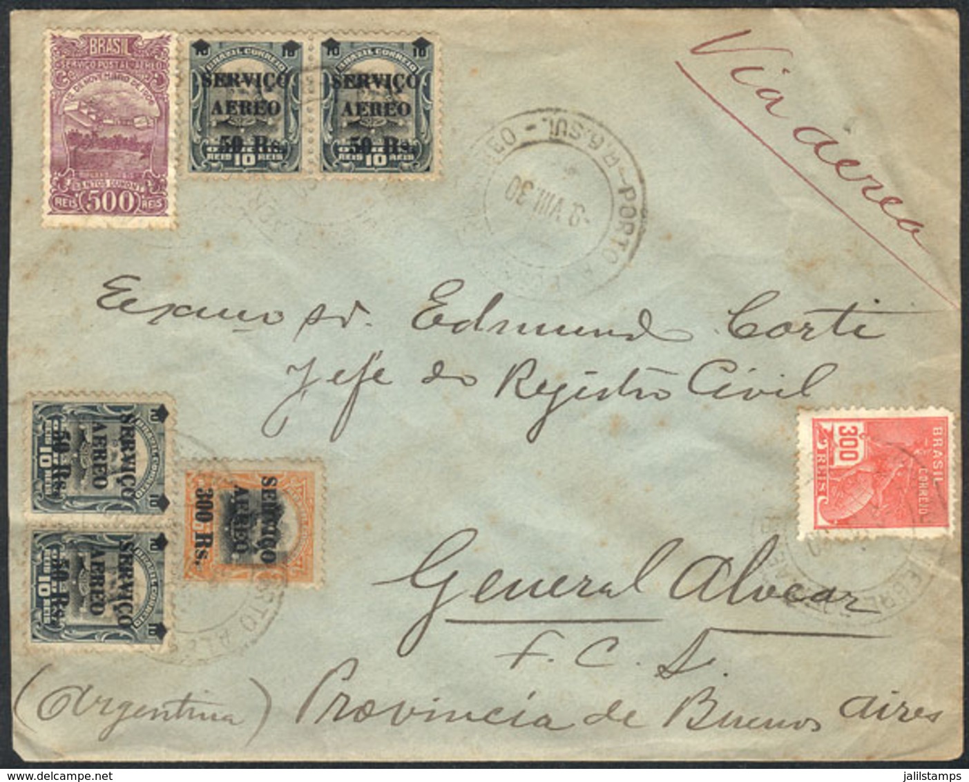 BRAZIL: 9/AU/1930 PORTO ALEGRE - General Alvear (Argentina): Airmail Cover With Nice Postage Of 1,300Rs., With Buenos Ai - Briefe U. Dokumente