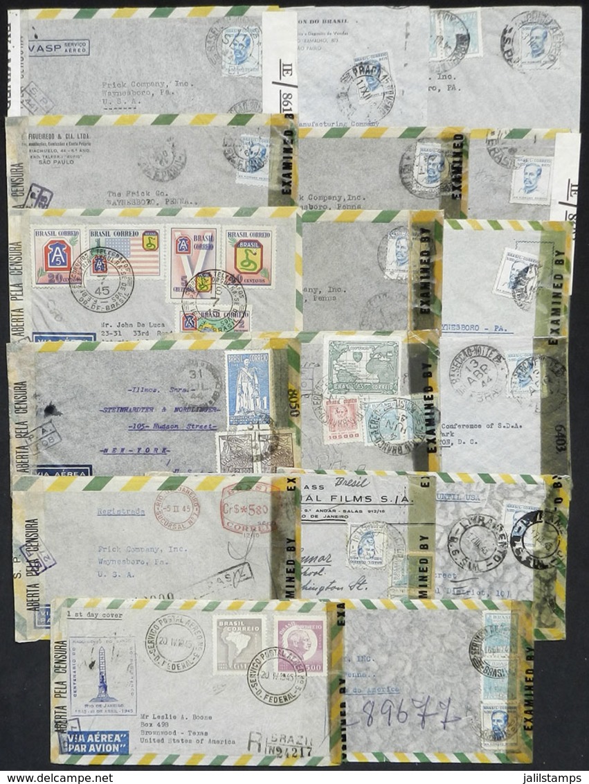 BRAZIL: 17 Airmail Covers Sent To USA Between 1942 And 1945, All CENSORED, Most With Double Censorship, Very Interesting - Cartas & Documentos