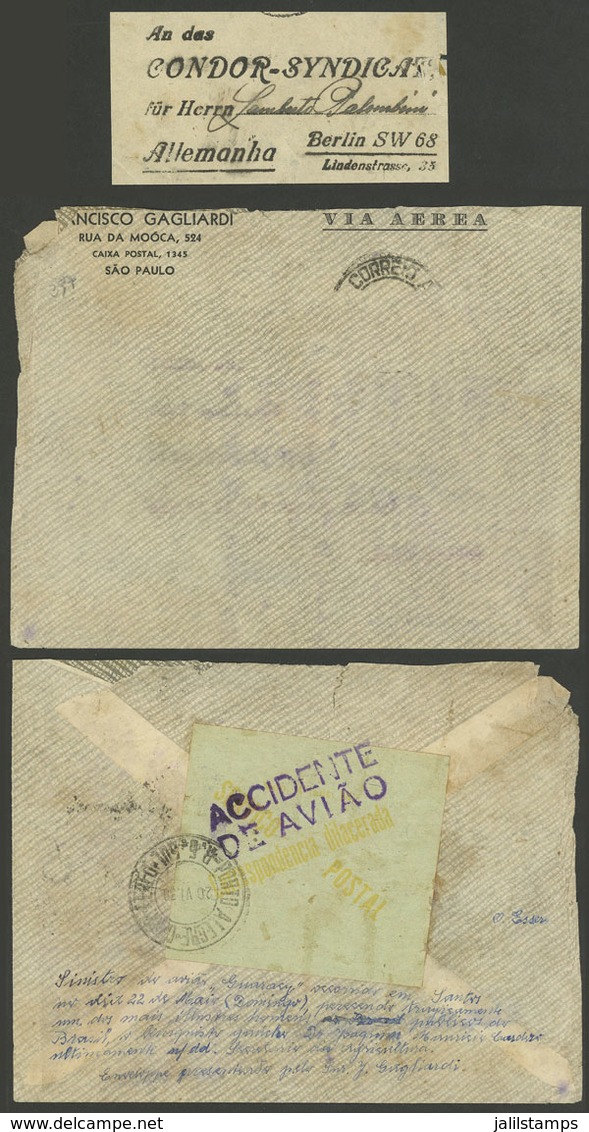 BRAZIL: PLANE WRECK: Cover Dispatched In Sao Paulo With Unknown Destination (the Address Got Removed With Water During T - Lettres & Documents