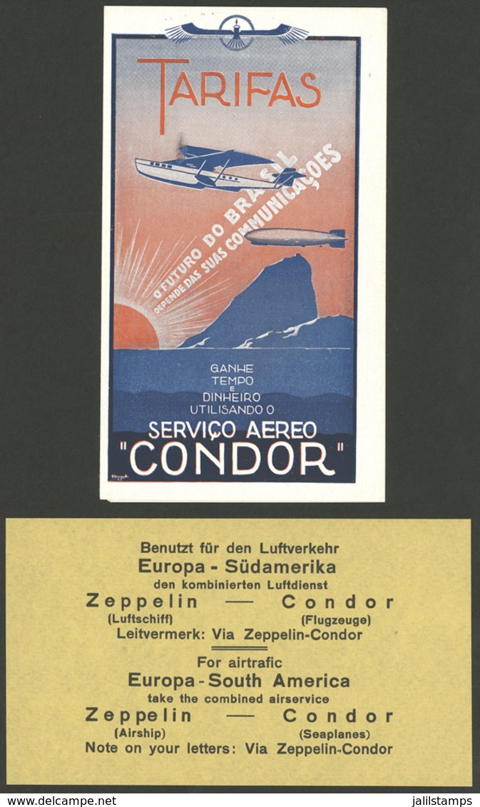 BRAZIL: Flyer With Rates For Flights By Condor Airline, Also Folded Leaflet Advertising The Combined Zeppelin-Condor Ser - Other & Unclassified