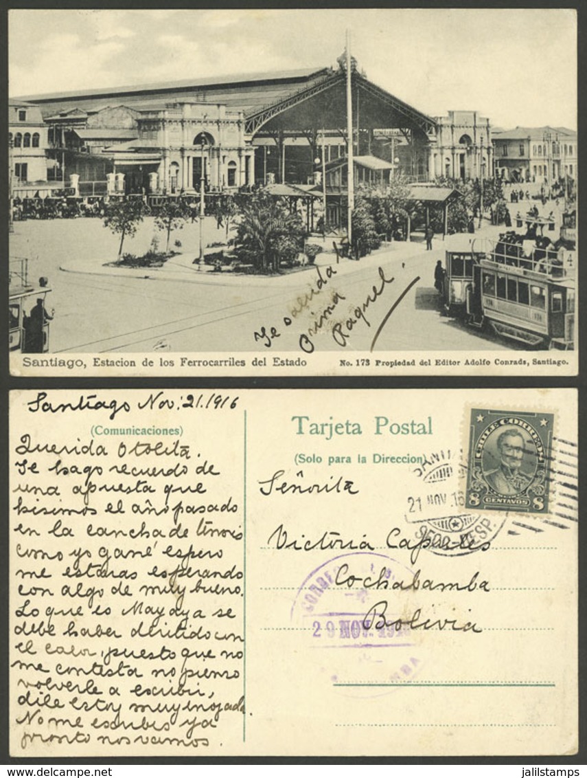 CHILE: SANTIAGO: Railway Station, Sent To Bolivia In 1916, VF! - Cile