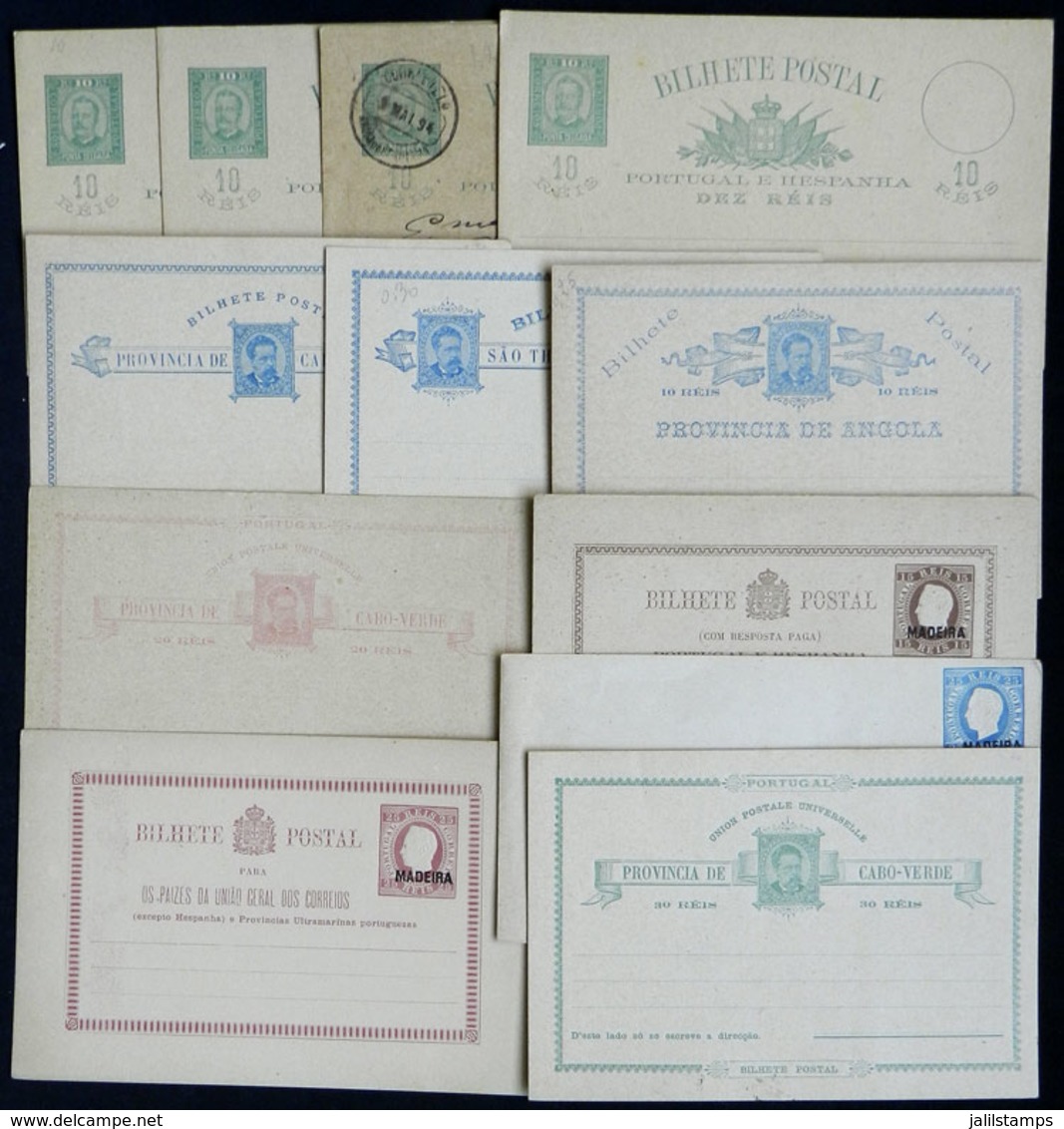 PORTUGUESE COLONIES: 12 Old Postal Stationeries, One Card Is Double (with Paid Reply), Fine To VF General Quality! - Otros & Sin Clasificación