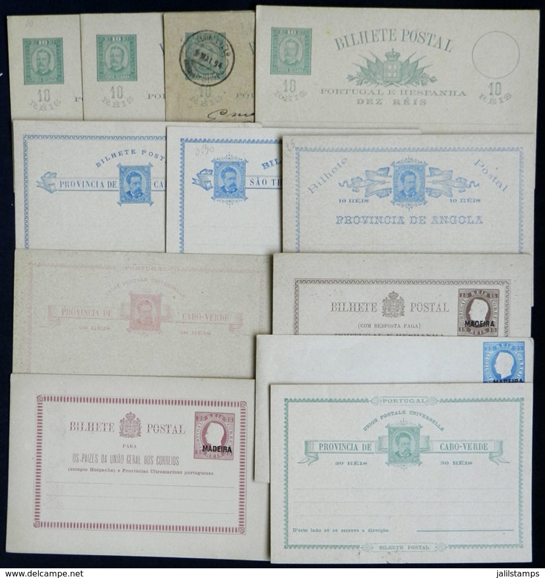 PORTUGUESE COLONIES: 12 Old Postal Stationeries, One Card Is Double (with Paid Reply), Fine To VF General Quality! - Altri & Non Classificati