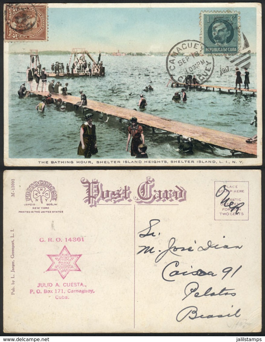 CUBA: Beautiful PC Sent From CAMAGÜEY To Brasil On 18/SE/1917, VF Quality! - Covers & Documents