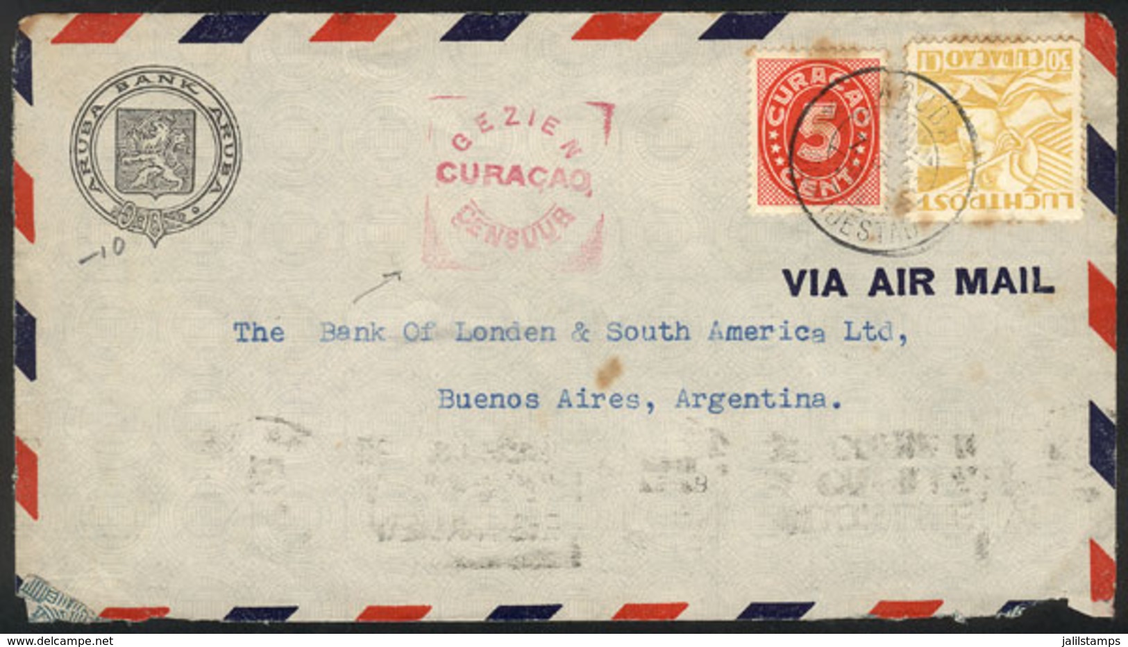 CURACAO: Airmail Cover Sent From Oranjestad (Aruba) To Buenos Aires On 7/MAR/1941 Franked With 35c., Interesting Censor  - Curaçao, Antille Olandesi, Aruba