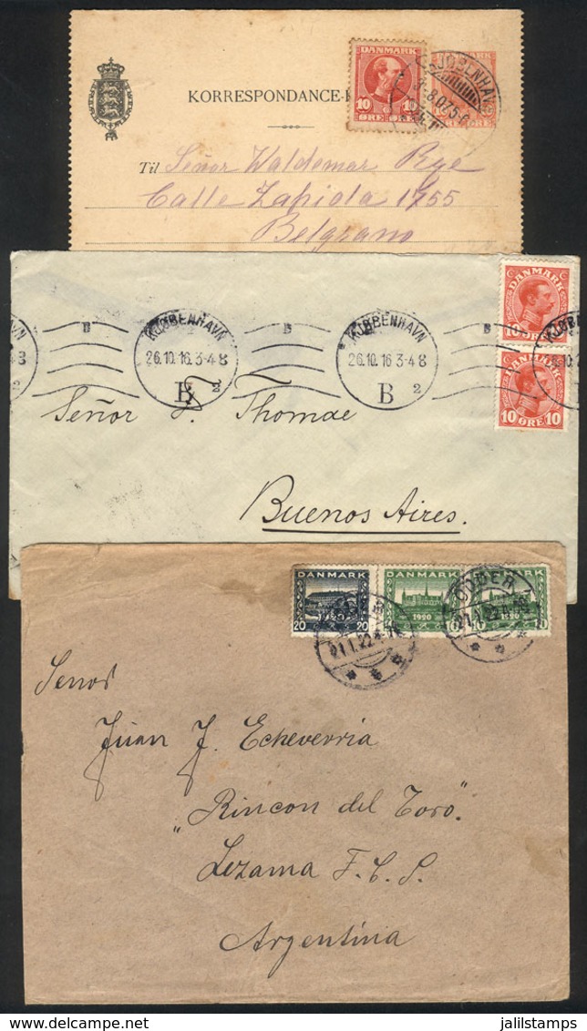 DENMARK: 3 Covers Or Postal Stationeries Sent To Argentina Between 1907 And 1922, Interesting! - Altri & Non Classificati