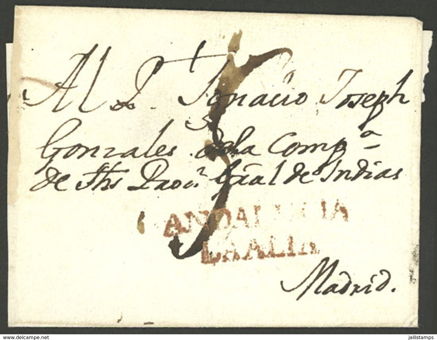 SPAIN: Circa 1800: Undated Folded Cover From ANDALUCÍA To Madrid, VF Quality! - ...-1850 Prephilately