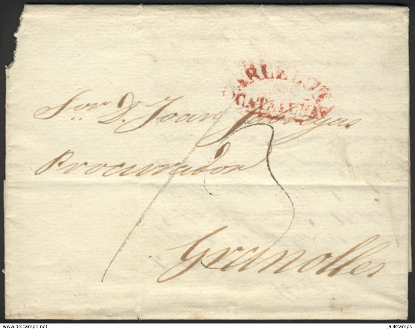 SPAIN: Entire Letter Sent From Barcelona To Granolles On 20/MAR/1841, With The Red Mark "BARCELONA - CATALUNIA", Very Ni - ...-1850 Prefilatelia