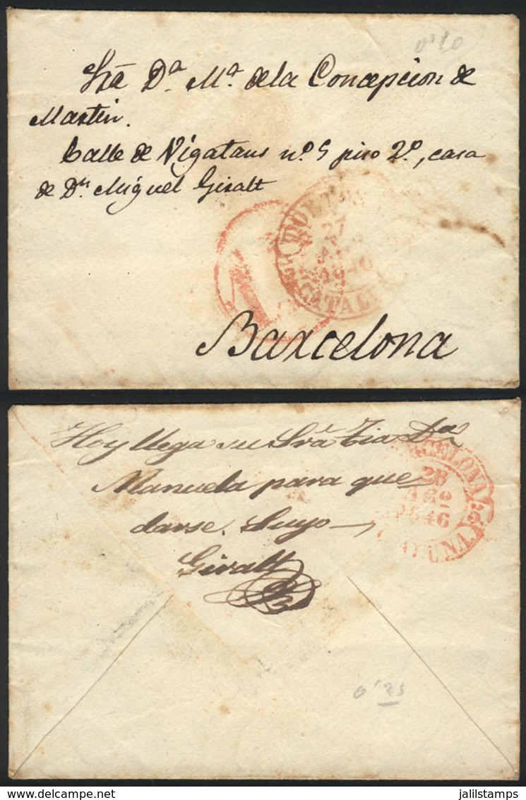 SPAIN: Cover Sent To Barcelona On 27/AU/1846 With Interesting Postal Markings, VF Quality! - ...-1850 Prephilately