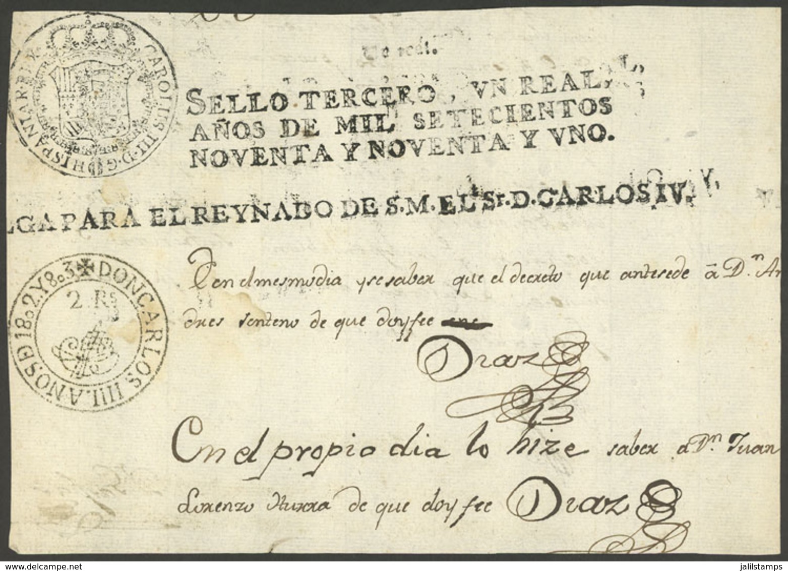 SPAIN: REVENUE-STAMPED PAPER: Top Half Of A Revenue Stamped Page Of The Year 1802, VF Quality! - Revenue Stamps