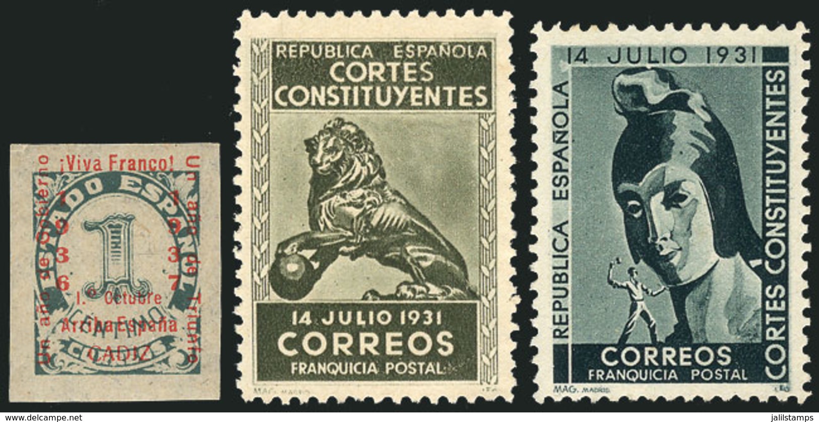 SPAIN: 2 Franchise Stamps Of The Year 1931: Cortes Constituyentes (mint Without Gum) + Local Post Stamp Of The Civil War - Sammlungen