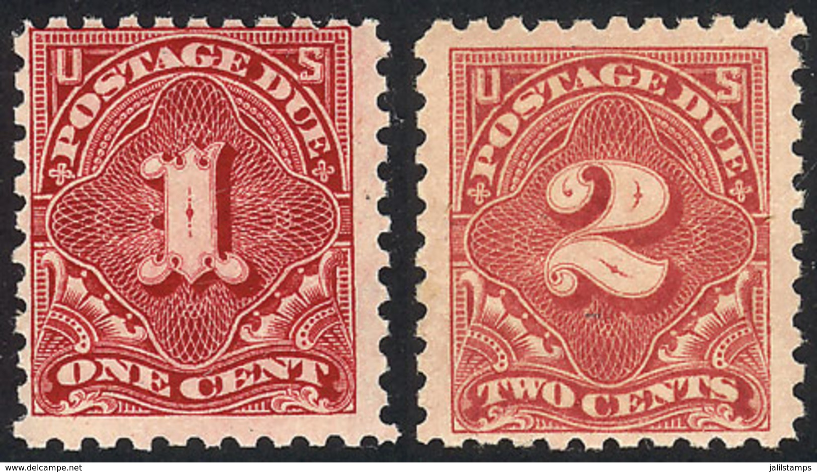 UNITED STATES: Sc.J52 + J53a, 1014 1c. Carmine Lake And 2c. Light Rose, Both With Letters Watermark And Perf 10, MNH, Ex - Portomarken