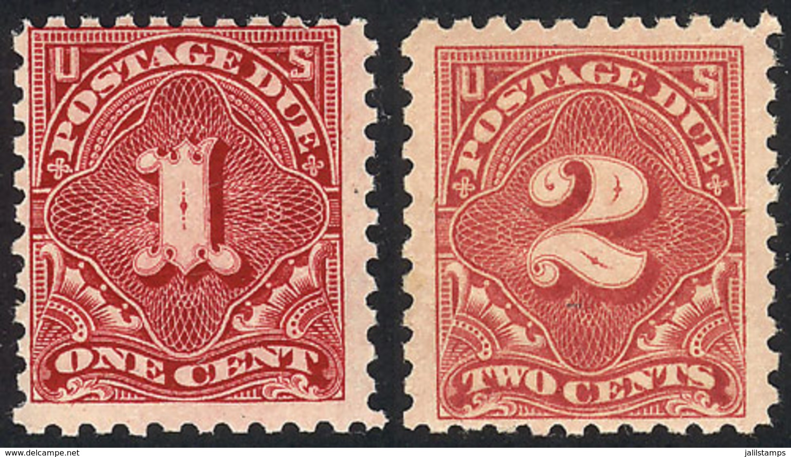 UNITED STATES: Sc.J52 + J53a, 1014 1c. Carmine Lake And 2c. Light Rose, Both With Letters Watermark And Perf 10, MNH, Ex - Segnatasse