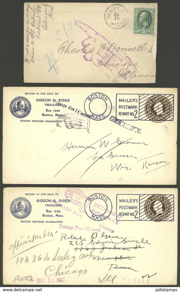 UNITED STATES: 3 Stationery Envelopes Used Between 1883 And 1972, All Returned To Sender! - Sonstige & Ohne Zuordnung