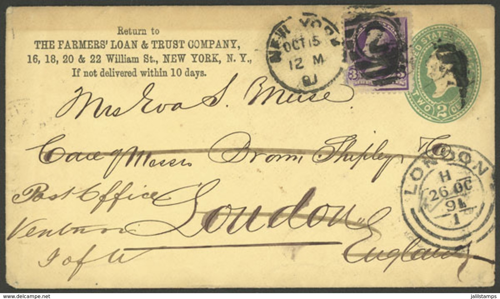 UNITED STATES: Cover Sent From New York To London On 15/OC/1891 And From There Forwarded To VENTON, Arrival Backstamp Of - Andere & Zonder Classificatie