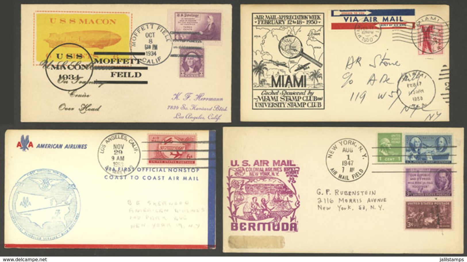 UNITED STATES: 4 Covers Flown Between 1934 And 1950, Low Start! - Otros & Sin Clasificación