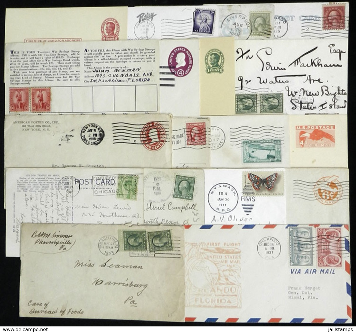 UNITED STATES: Varied Lot Of 18 Covers, Cards, Postal Stationery, Etc., Most Used, Interesting! - Other & Unclassified