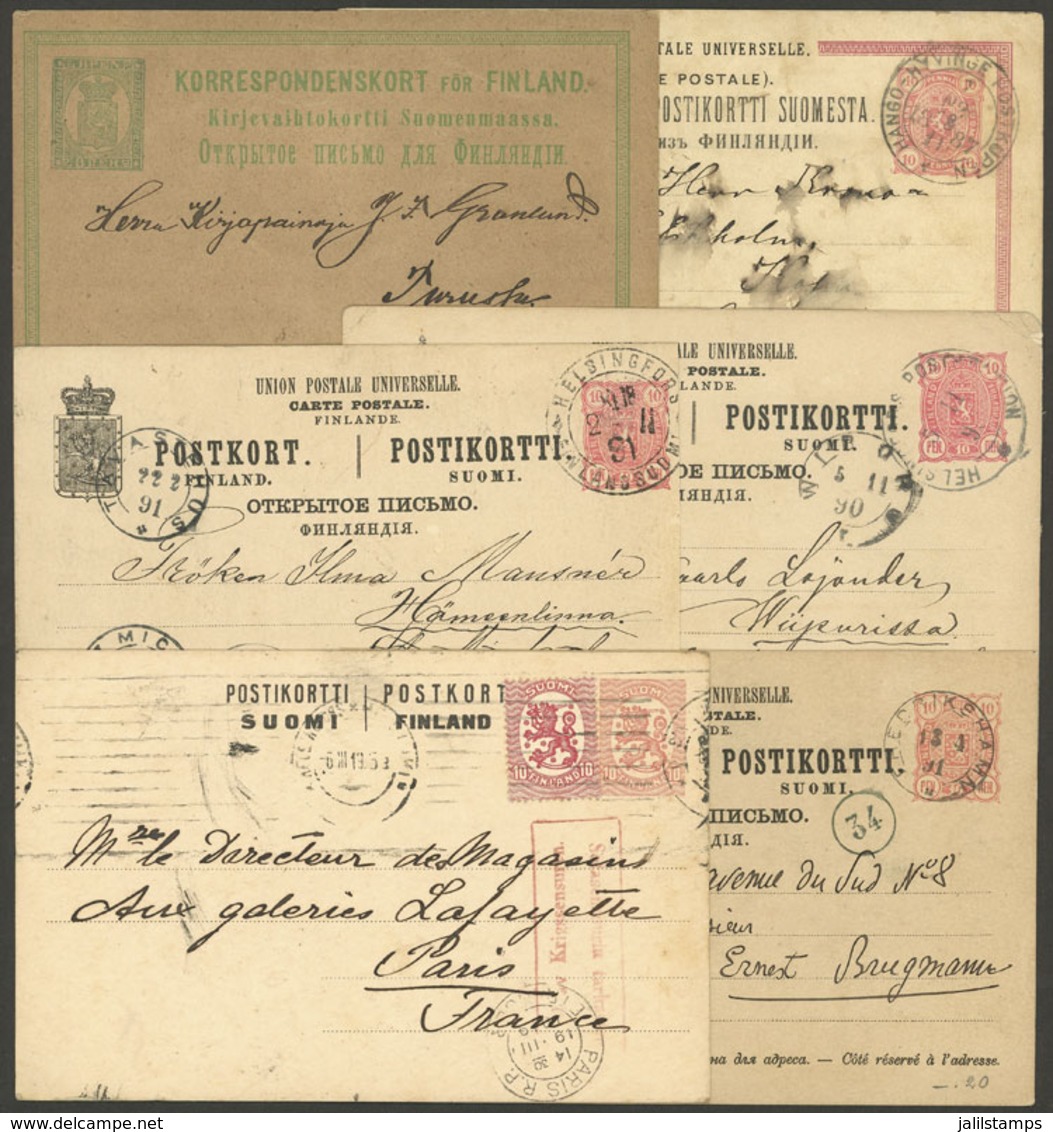 FINLAND: 6 Postal Cards Used Between 1887 And 1919, The Last One With An Interesting CENSOR Mark Of World War I, Fine Ge - Other & Unclassified