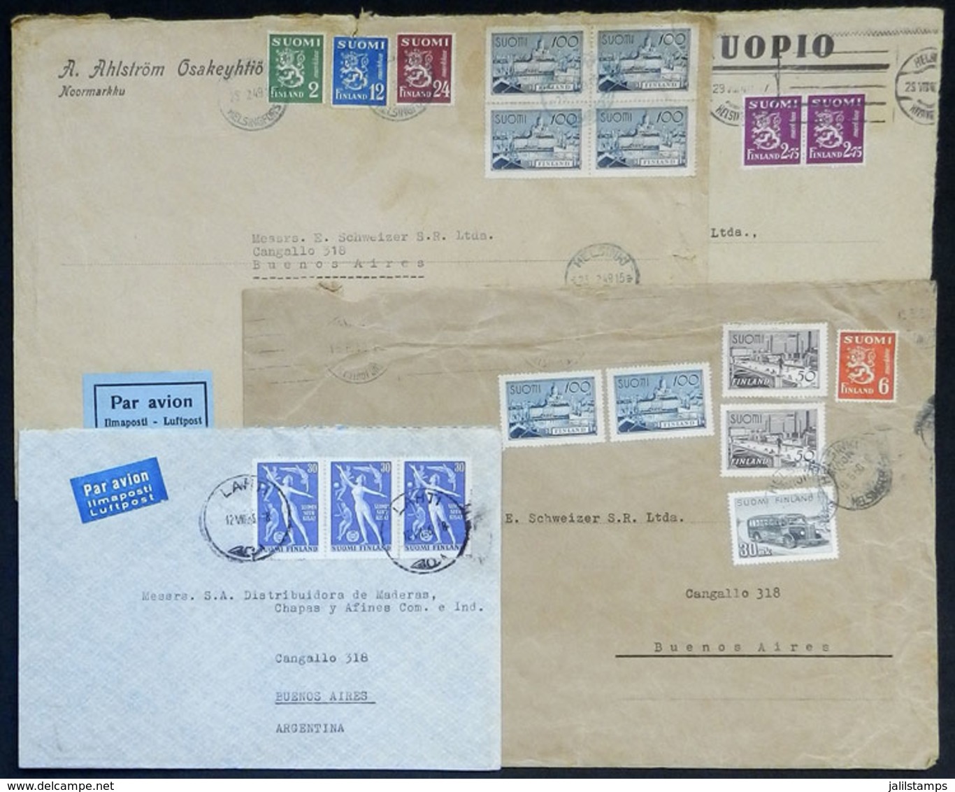 FINLAND: 4 Covers Sent To Argentina Between 1940 And 1956, Interesting Postages! - Other & Unclassified