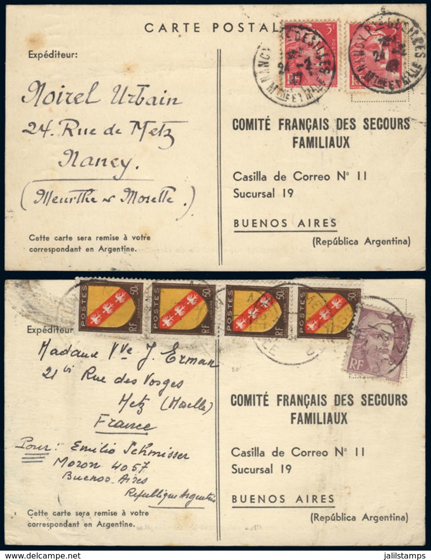 FRANCE: 2 Cards Posted In 1947 By People That Were Assisted After The War With Parcel Posts, To The French Committee Of  - Sonstige & Ohne Zuordnung