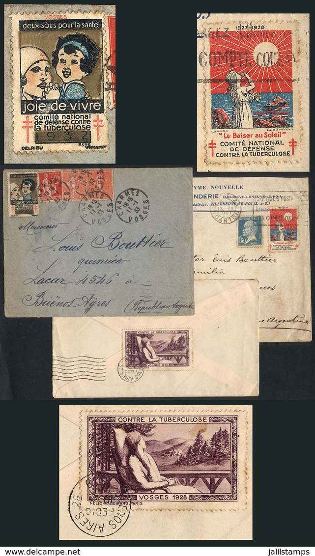 FRANCE: 3 Different Anti-Tuberculosis Cinderellas On 3 Covers Sent To Argentina Between 1927 And 1933, Very Nice! - Collections