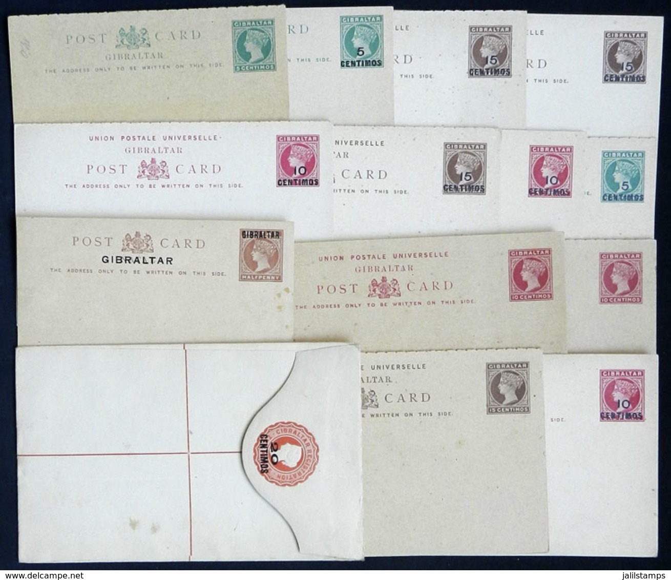 GIBRALTAR: 14 Old Postal Stationeries, 7 Cards Are Double (with Paid Reply), Unused, Most Of Very Fine Quality! - Gibraltar