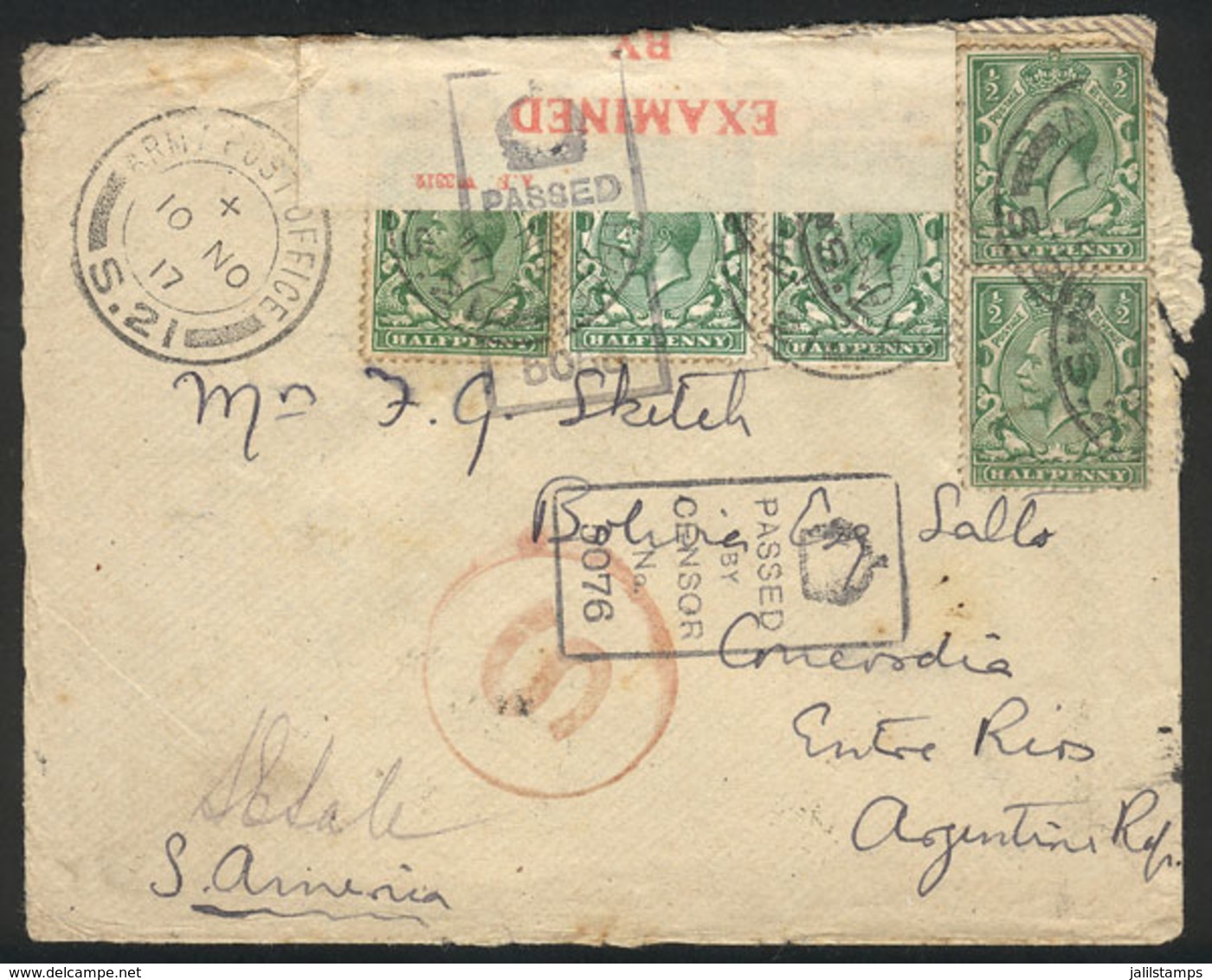 GREAT BRITAIN: Cover Sent By A Soldier At The War Front, Franked With 5x ½p. Cancelled "ARMY POST OFFICE S.21 - 10/NOV/1 - Otros & Sin Clasificación