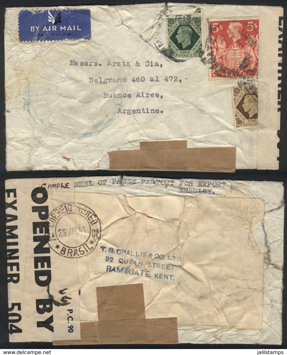 GREAT BRITAIN: Cover Sent From Ramsgate To Buenos Aires In AUG/1941, Interesting Postage, And Brazil Transit Backstamp,  - Autres & Non Classés