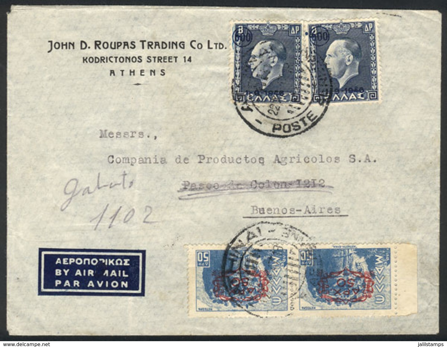 GREECE: Airmail Cover Sent From Athens To Buenos Aires On 22/DE/1947, VF Quality! - Altri & Non Classificati