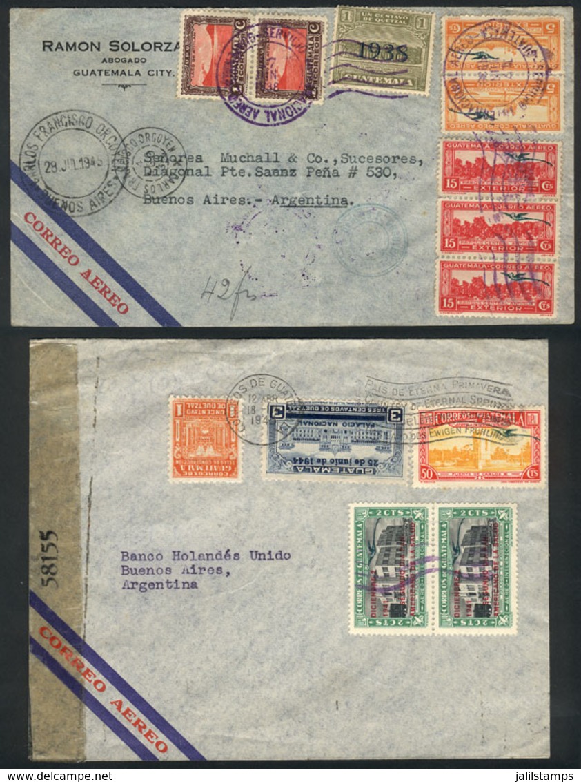GUATEMALA: 2 Airmail Covers Sent To Buenos Aires In 1938 And 1945, Nice Postages, VF Quality! - Guatemala