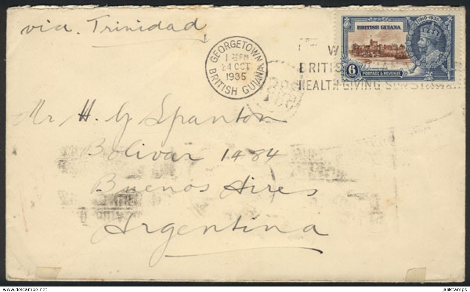 BRITISH GUIANA: Cover Sent From Georgetown To Buenos Aires On 24/OC/1935 Franked With 6c. (Sc.224), VF Quality, Interest - Other & Unclassified