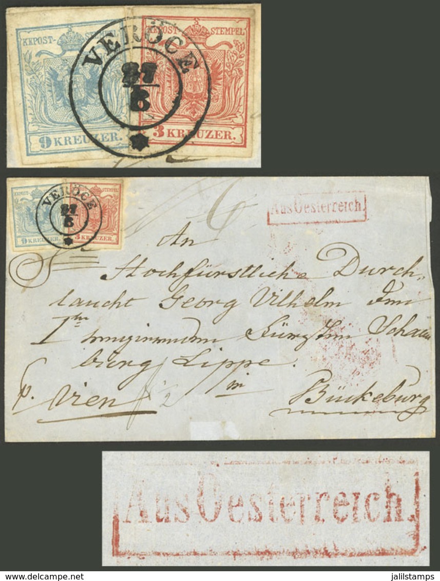 HUNGARY: Large Part Of A Folded Cover Sent From VERÖCE To Bückeburg On 27/AU/1850, Franked With 12Kr., Very Fine Quality - Altri & Non Classificati