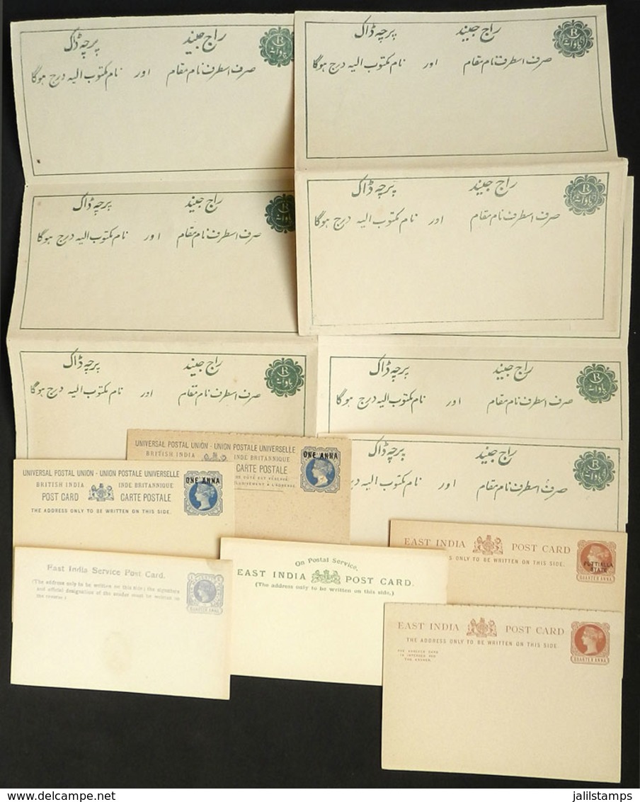 INDIA: 9 Old Postal Stationeries, A Couple Of Cards Are Double (with Paid Reply), Other Cards In Pairs Or Larger Groups, - Inland Letter Cards