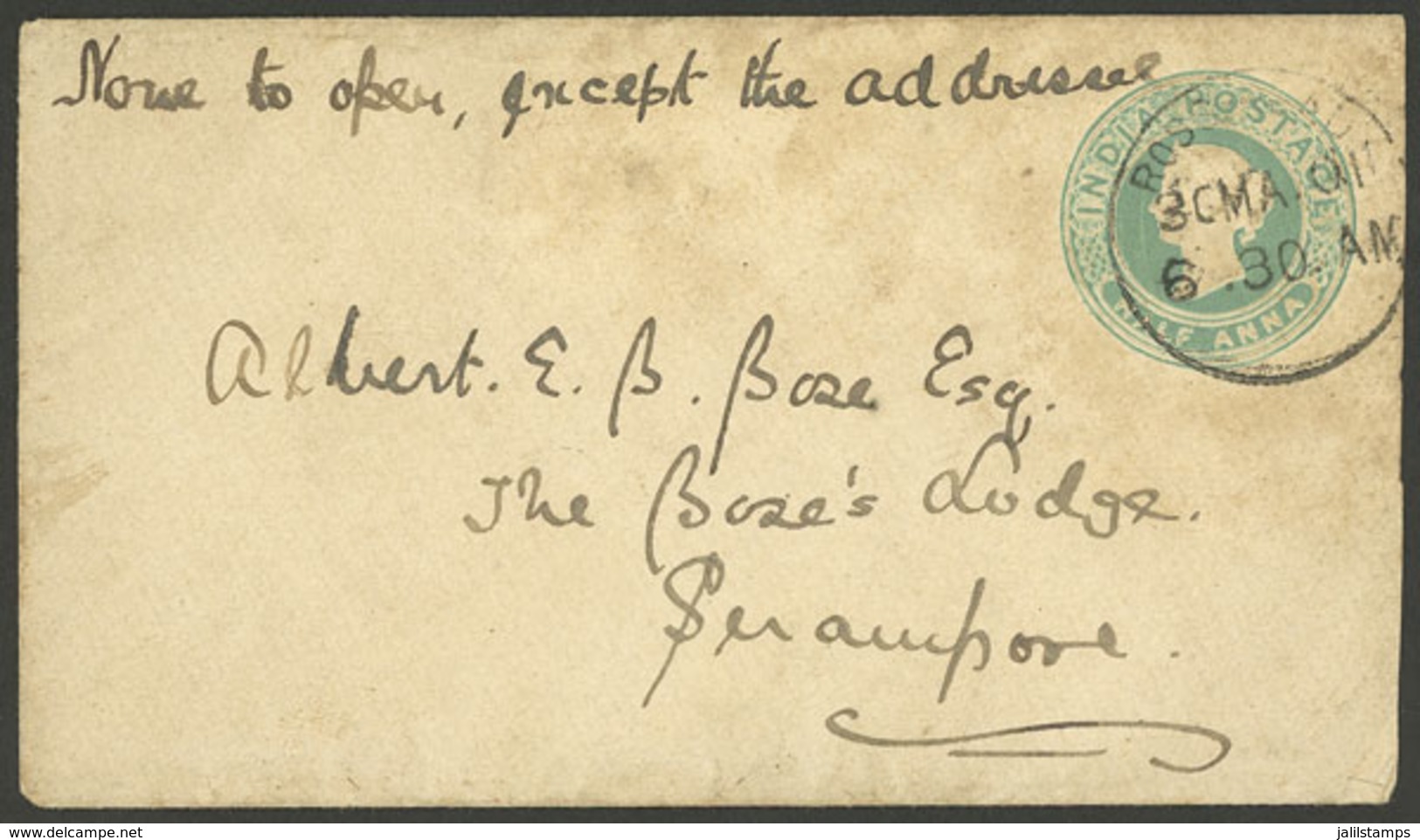 INDIA: ½a. Stationery Envelope Sent To Serampore On 30/MAY/1901 (arrival Backstamp), Very Nice! - Sonstige & Ohne Zuordnung