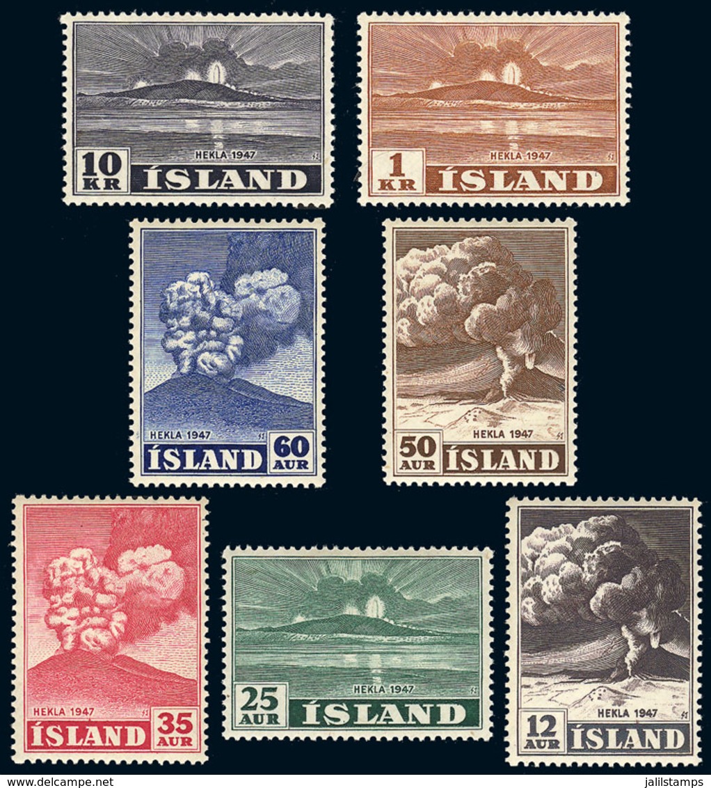 ICELAND: Yvert 208/214, 1948 Eruption Of Volcano Hekla, Cpl. Set Of 7 Values, Very Lightly Hinged, VF Quality, Catalog V - Other & Unclassified