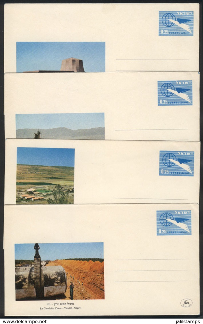 ISRAEL: 4 Stationery Envelopes With Different Illustrations: Nuclear Energy, Copper Mine, Colonization, Aqueduct, VF Qua - Otros & Sin Clasificación