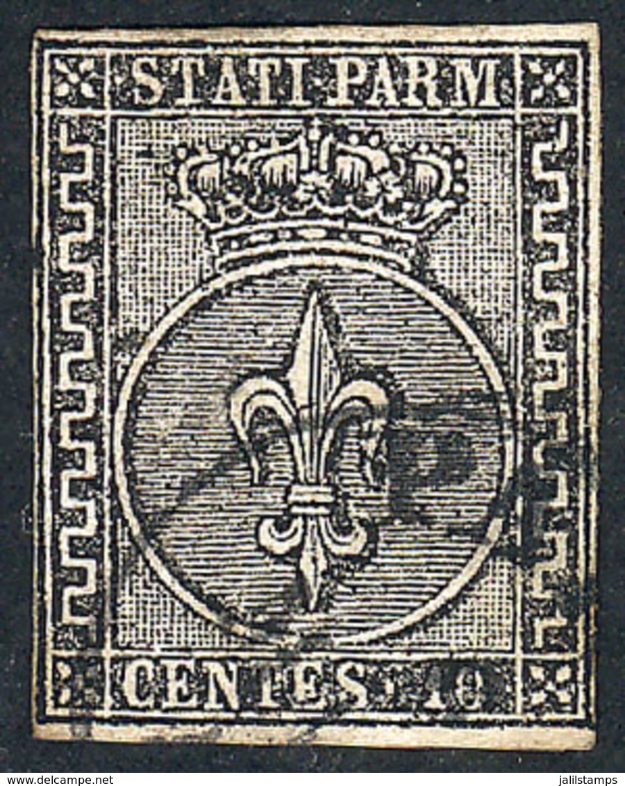 ITALY: Sc.2, 1852 10c. Black On White, Used, VF Quality, Signed By Enzo Diena - Parma