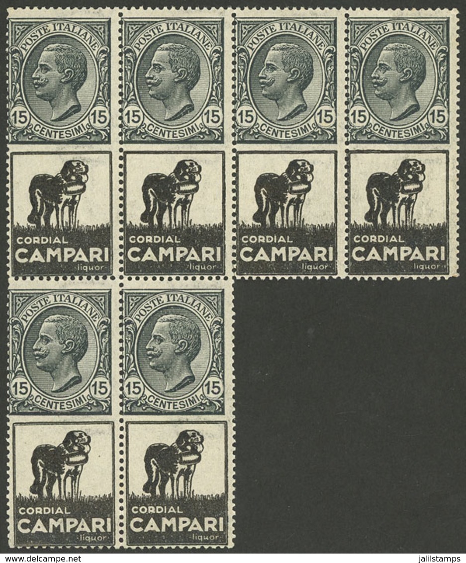 ITALY: ADVERTISING STAMP Sassone 3, 15c. With Label "Cordial Campari", MNH Block Of 6, VF Quality (one Stamp With Small  - Non Classificati