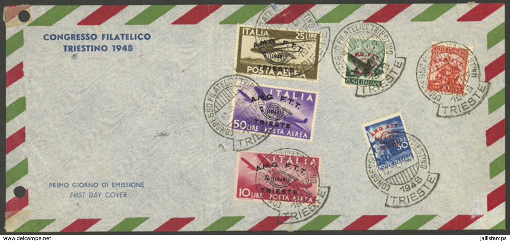 ITALY - TRIESTE: Set Of Philatelic Congress Of 1948 On FDC Covers, With Crease (not Affecting The Stamps) And Filing Hol - Sonstige & Ohne Zuordnung