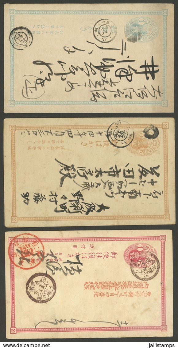 JAPAN: 3 Old Used Postal Cards With Interesting And Attractive Cancels, Minor Defects, Very Nice! - Otros & Sin Clasificación