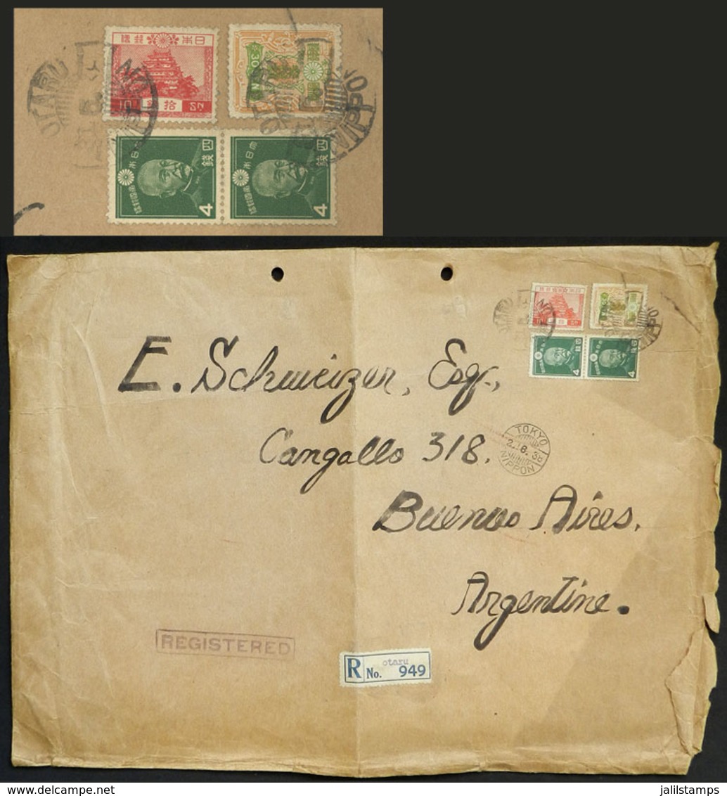 JAPAN: Large Cover Sent By Registered Mail To Argentina On 2/JUN/1938, With Some Minor Faults But Interesting, Low Start - Sonstige & Ohne Zuordnung