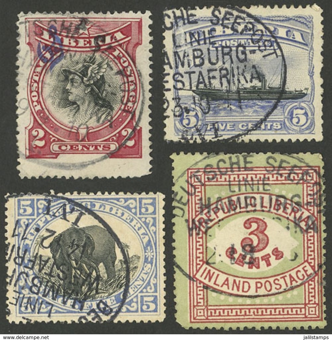 LIBERIA: 4 Old Stamps With Cancels Of GERMAN SHIPS, VF Quality! - Liberia