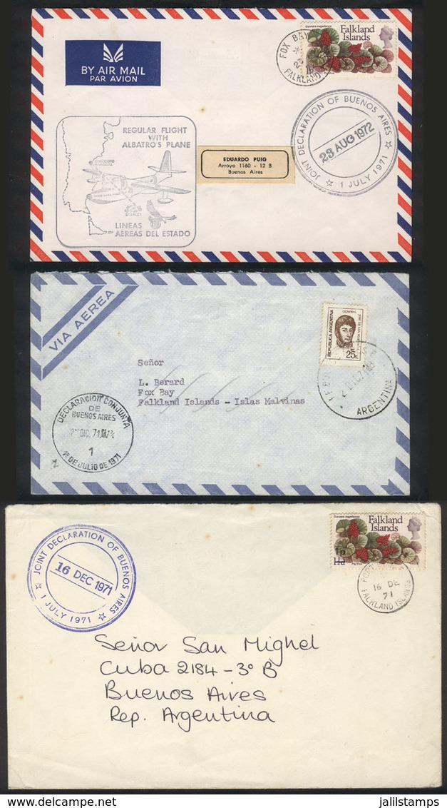 FALKLAND ISLANDS/MALVINAS: 3 Covers Sent Between The Islands And Argentina With Joint Declaration Marks, Including One L - Falkland Islands