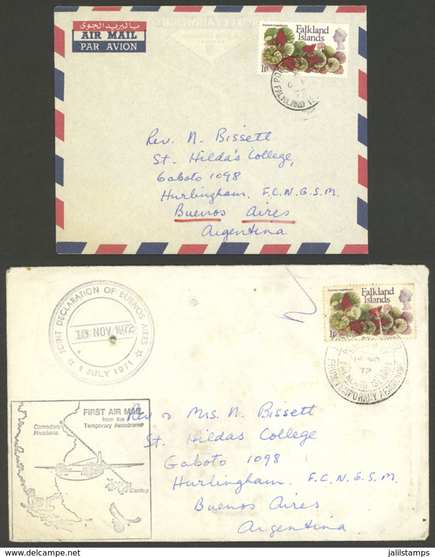 FALKLAND ISLANDS/MALVINAS: 15/NO/1972 2 Airmail Covers Flown On The First Flight Port Stanley - Comodoro Rivadavia From  - Falkland Islands